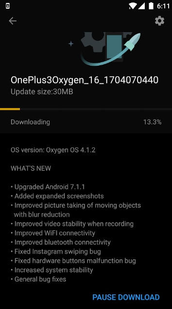 Oxygen OS 4.1.2 OTA update for OnePlus 3 - download via Canada VPN