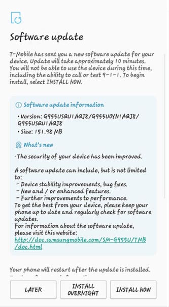 October security patch for T-Mobile Galaxy S8(plus)